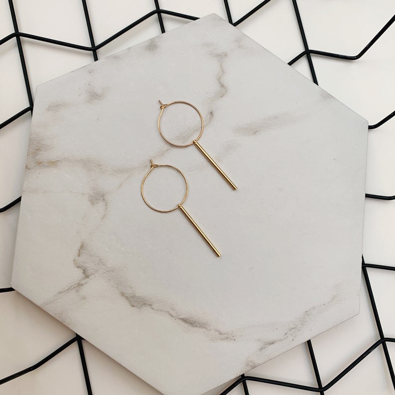Gold Stick Hoop Earrings