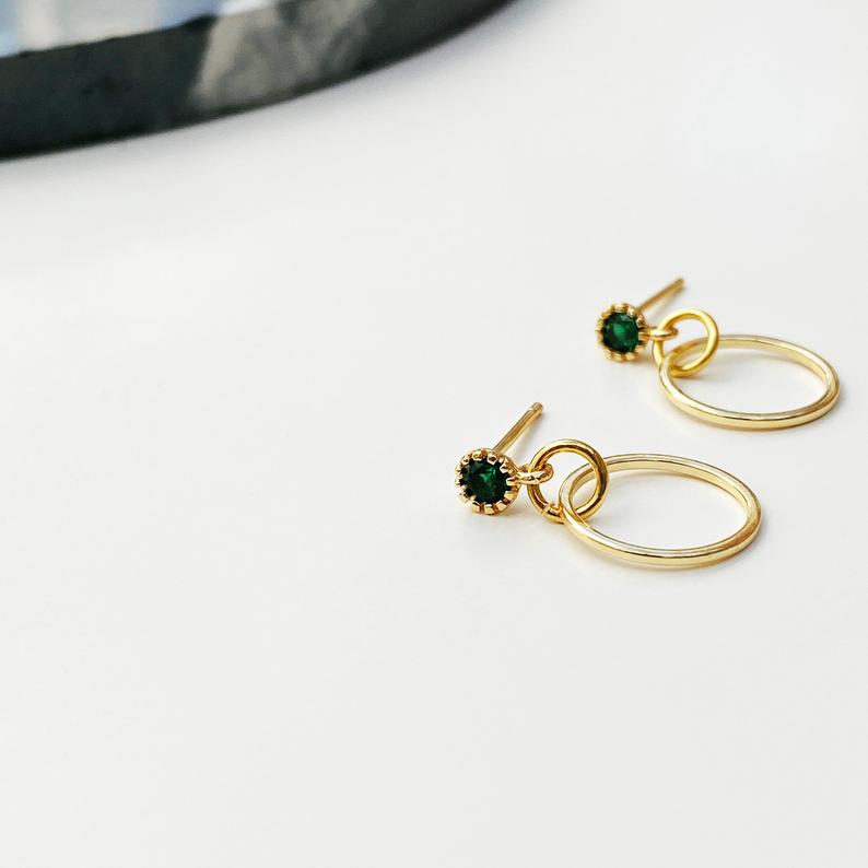 Emerald or Ruby Tiny Stud Hoops
