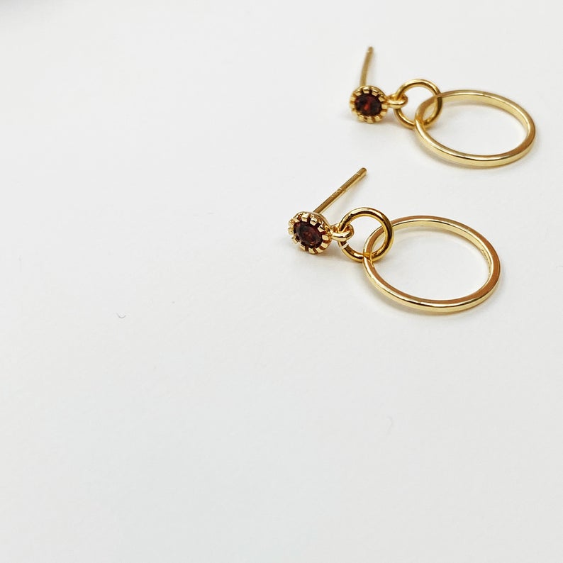 Emerald or Ruby Tiny Stud Hoops