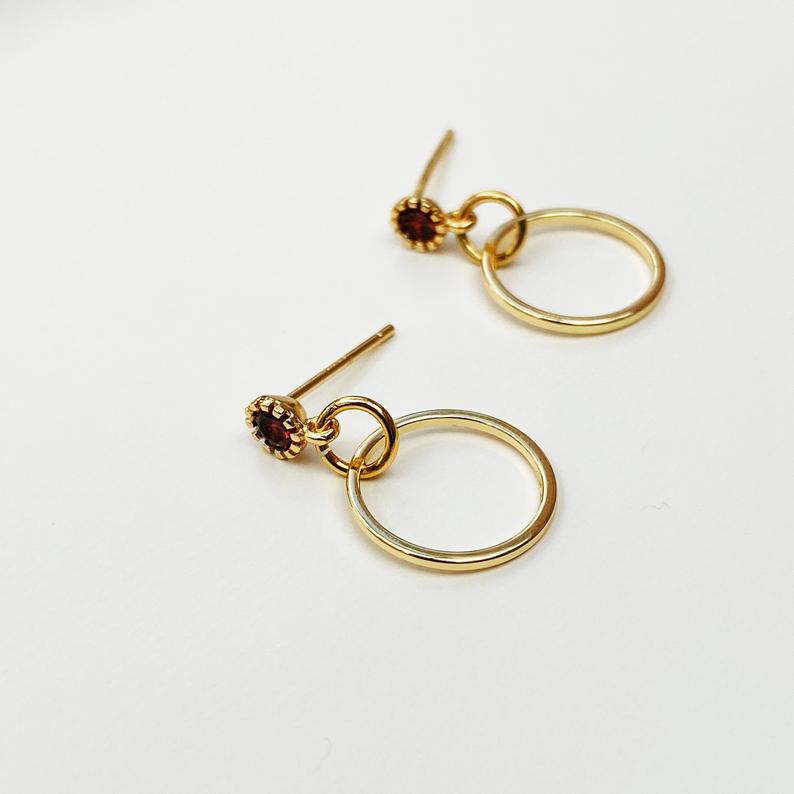 Emerald or Ruby Tiny Stud Hoops