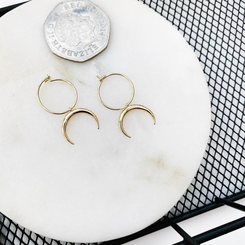 Tiny Crescent Moon Hoops
