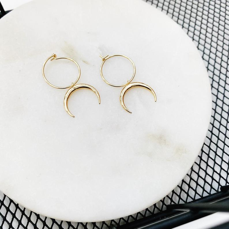 Tiny Crescent Moon Hoops