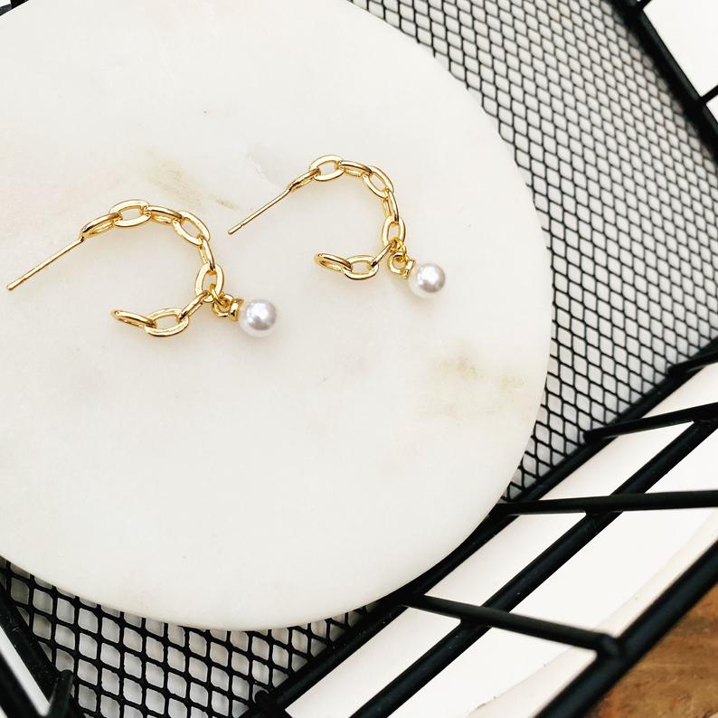 Chunky Chain Pearl Hoops