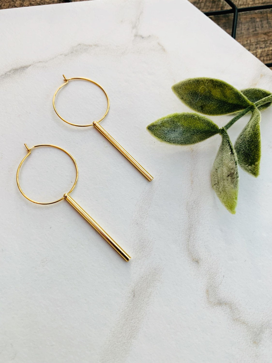 Gold Stick Hoop Earrings