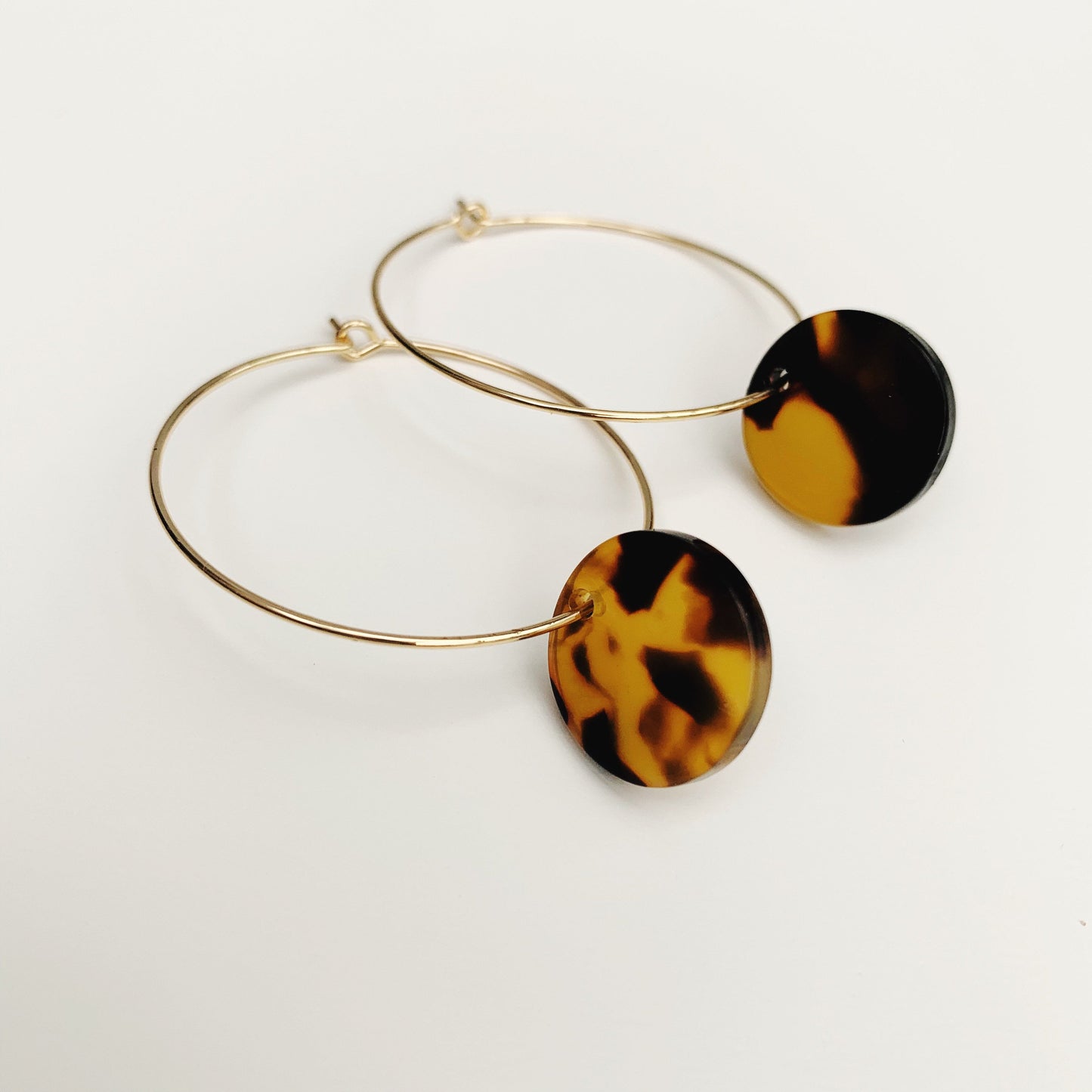Dark Tortoise Shell Disc Gold Hoops
