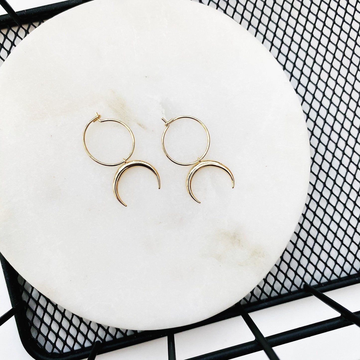 Tiny Crescent Moon Hoops
