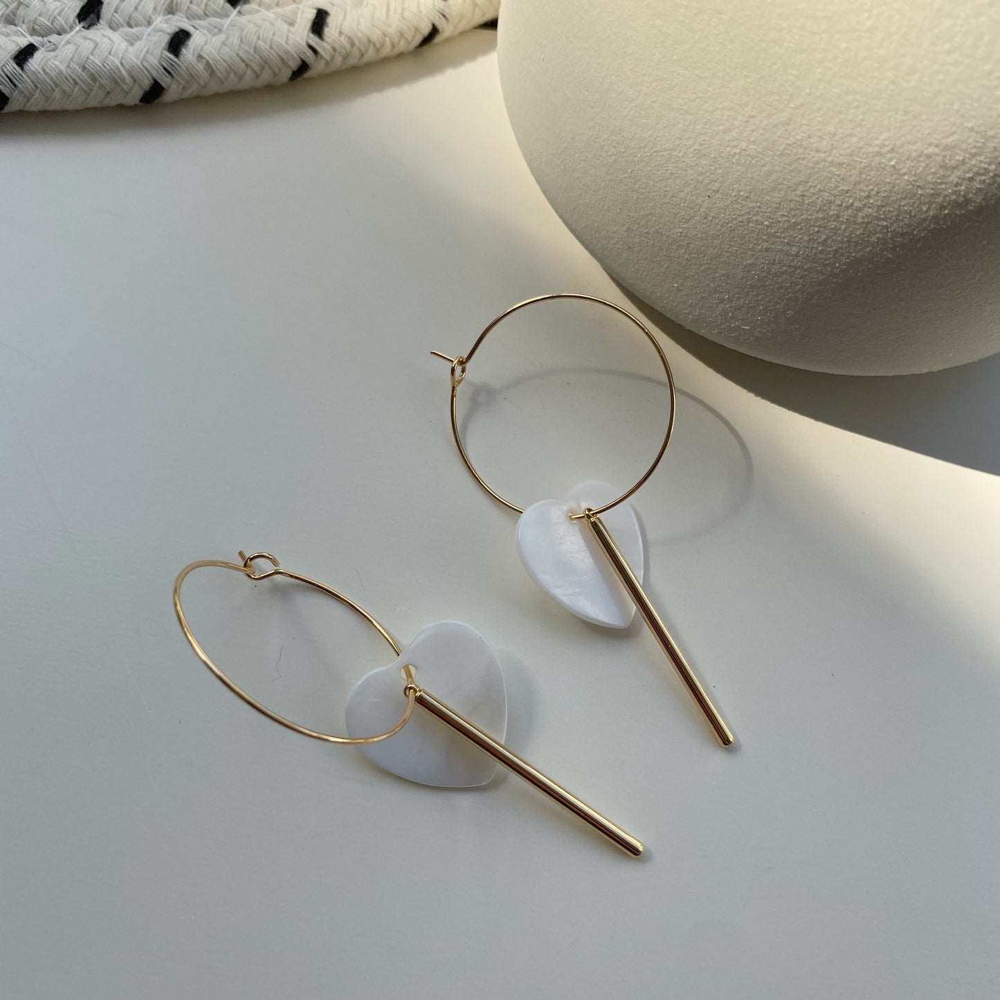 Dainty Pearl Heart Hoops