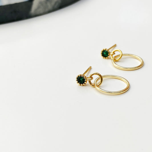 Emerald or Ruby Tiny Stud Hoops